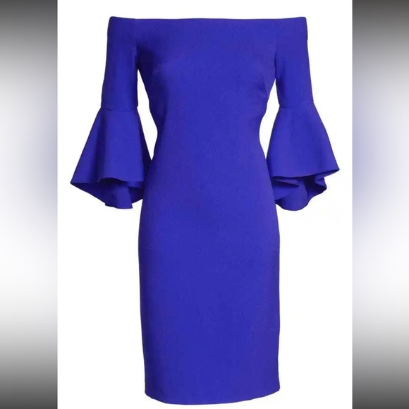 🎉Antonio Melani Size 6 Royal Blue Dress off the shoulder with Belled Sleeves - Picture 2 of 14